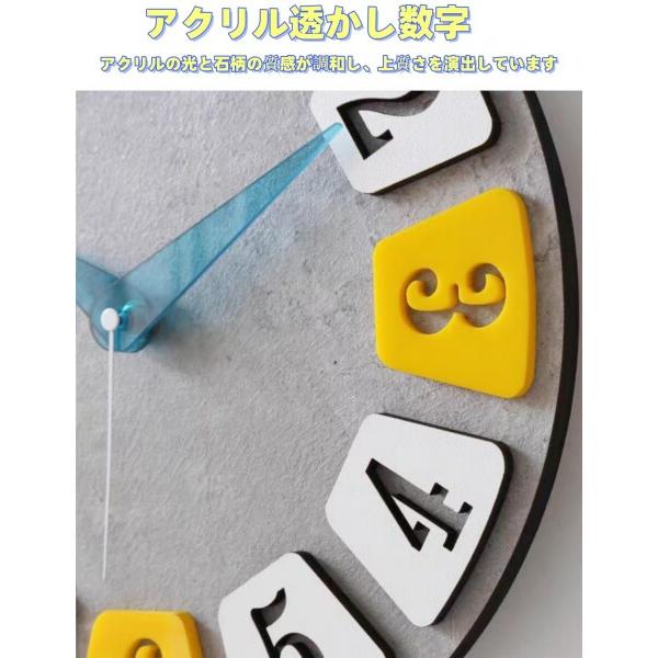 Mermbe 掛け時計 欧米風 人気 静音 壁掛け 時計 円形 3D立体数字 見やすい 灰色 木質時計 12インチ(