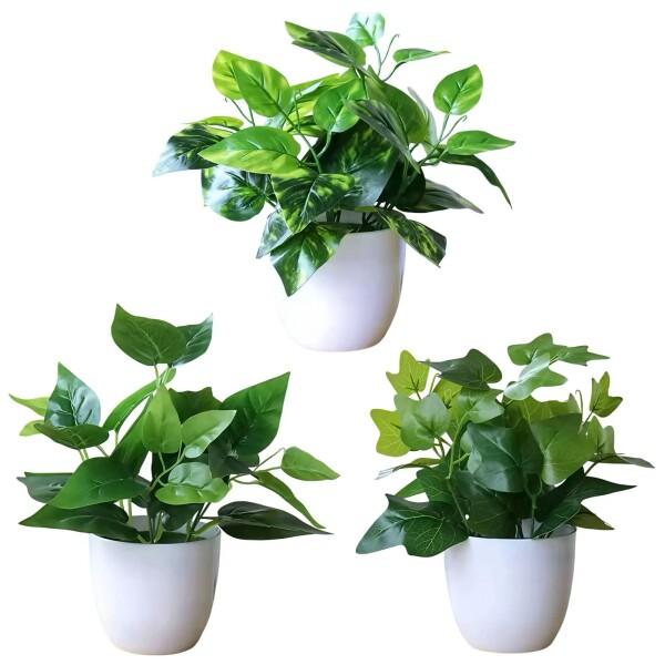 Zhejia フェイクグリーン ミニ 3個人工観葉植物 観葉樹 造花 まあるい 手入れ不要 空気清浄 おしゃ（Yahoo!・白山SHOP）