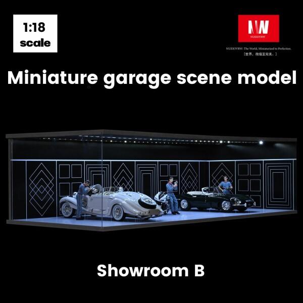 NUEIOVRW 1/64 1/43 1/18 ジオラマ ガレージ 3色調光LED照明付き