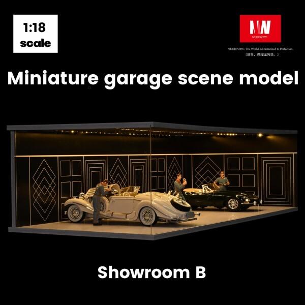 NUEIOVRW 1/64 1/43 1/18 ジオラマ ガレージ 3色調光LED照明付き