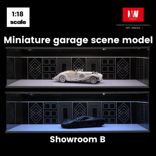NUEIOVRW 1/64 1/43 1/18 ジオラマ ガレージ 3色調光LED照明付き