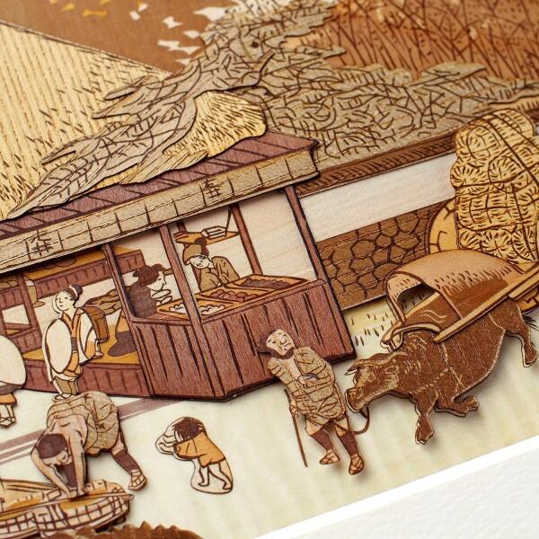 KINOWA 「大津 走井茶屋」 木はり絵 オリジナル 手作り キット 浮世絵 広重 東海道五十三次