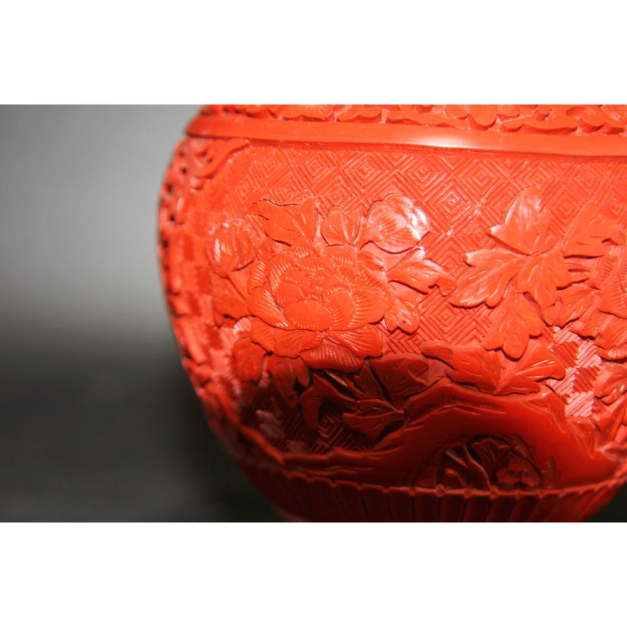 ＜聴雲＞ 堆朱 置物 花図 煎茶道具 壺 中国古玩 古美術品 骨董品 m-77の画像