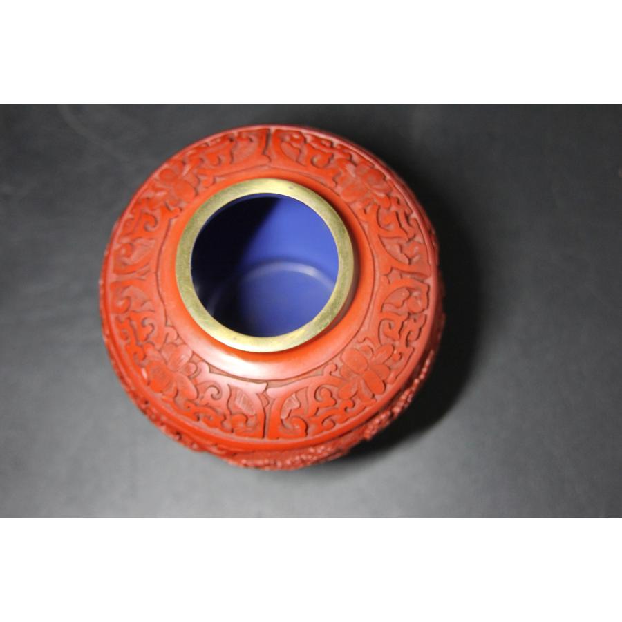 ＜聴雲＞ 堆朱 置物 花図 煎茶道具 壺 中国古玩 古美術品 骨董品 m-77の画像