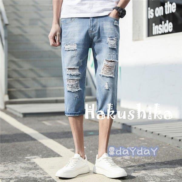 クロップドパンツ しゃれ ハーフパンツ ダメージデニム 七分丈パンツ メンズ 涼しく快適 デニムパンツ ジーパン 夏 短パン ファッション 割引も実施中