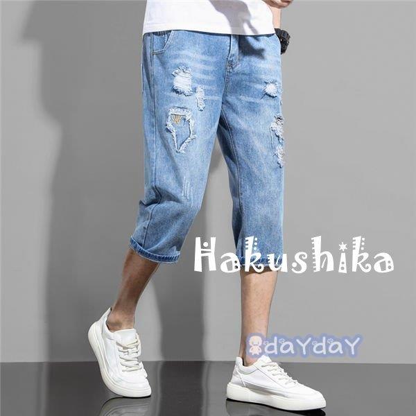 クロップドパンツ ハーフパンツ スウェットショーツ 夏物 短パン ジーンズ ダメージデニムパンツ ジーパン デニム カジュアルパンツ メンズ 今季も再入荷