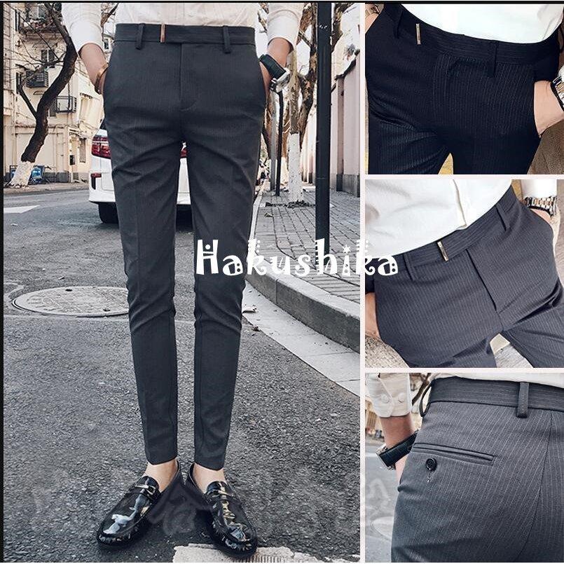 新品 ストライプパンツ メンズ スラックス ビジネスパンツ スキニーパンツ ストレッチ テーパードパンツ 通勤 スーツパンツ フォーマル 紳士用 ボトムス 海外限定