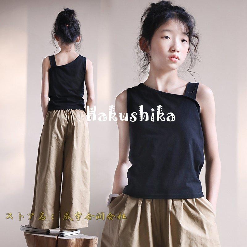 130 140 150 160 170cm トップス カットソー 夏服 コットンtシャツ タンクトップ ノースリーブ キッズ 女の子 韓国子供服 ダンス衣装 ヒップホップ 可愛い 楽天1位