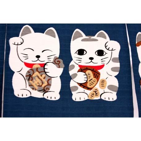 猫 のれん 七福ねこ 縁起のれん 招き猫柄 紺色 : 博信堂ヤフー店