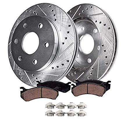 Detroit Axle - Pair (2) Rear Drilled and Slotted Disc Brake Rotors w/C