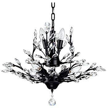 SEOL-LIGHT Vintage Crystal Branch Chandeliers Black Ceiling Pendant Li