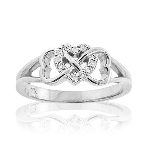 通販日本 Solid 14k White Gold Diamond Triple Heart Infinity Ring (Size 12)