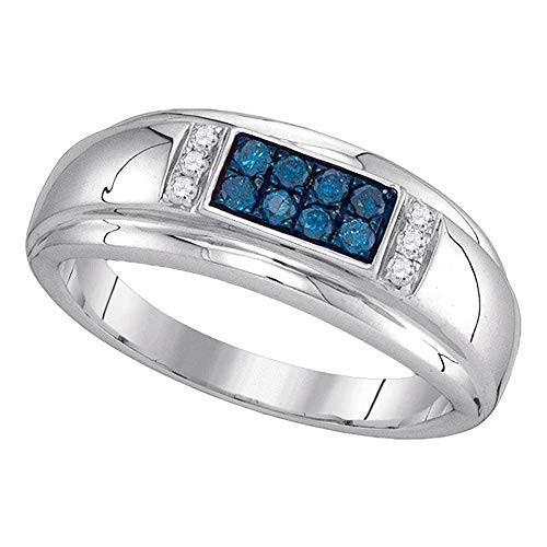 超大特価 10k White Gold Mens Round Blue Color Enhanced Diamond Band Ring 1/3 Ct ネックレス、ペンダント