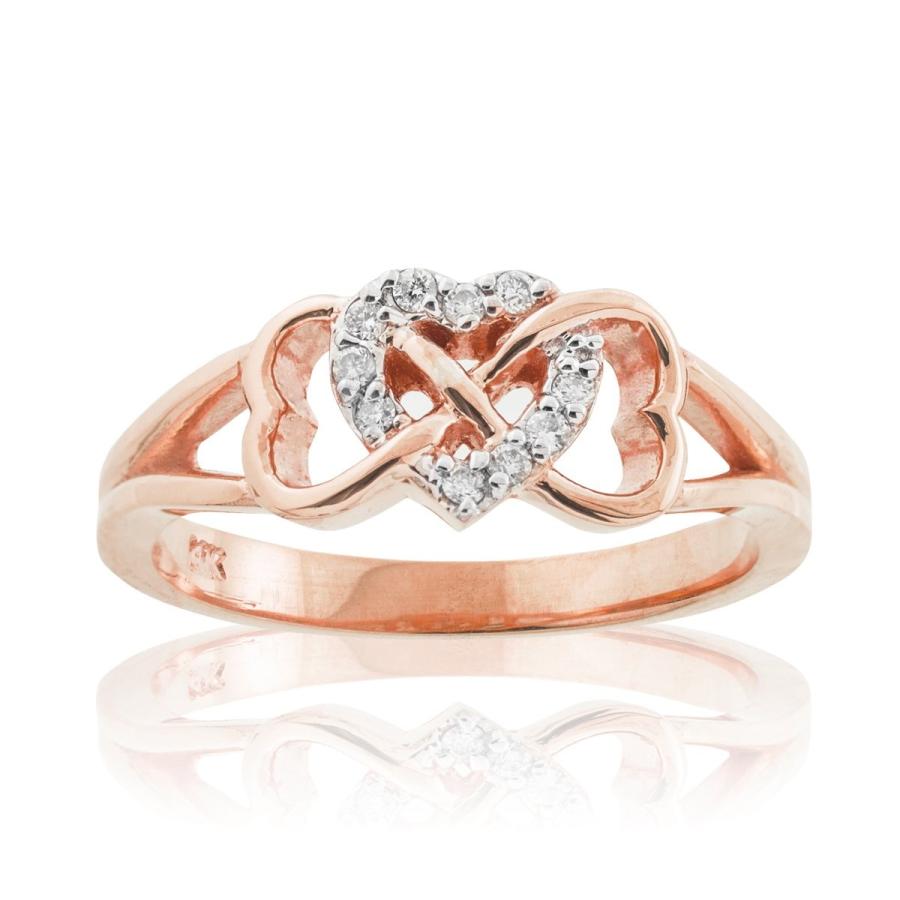 日本大特価祭 Solid 14k Rose Gold Diamond Triple Heart Infinity Ring (Size 7)