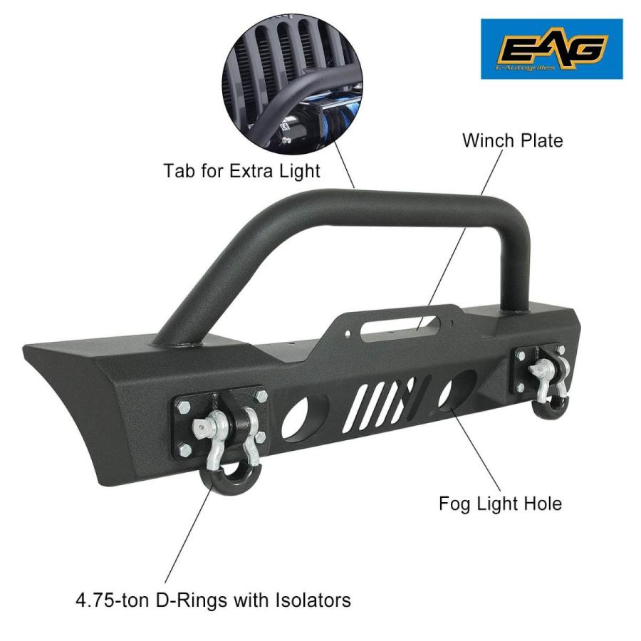 EAutogrilles JJKFB003 EAG Stubby Front Bumper with OE Fog Light Housi