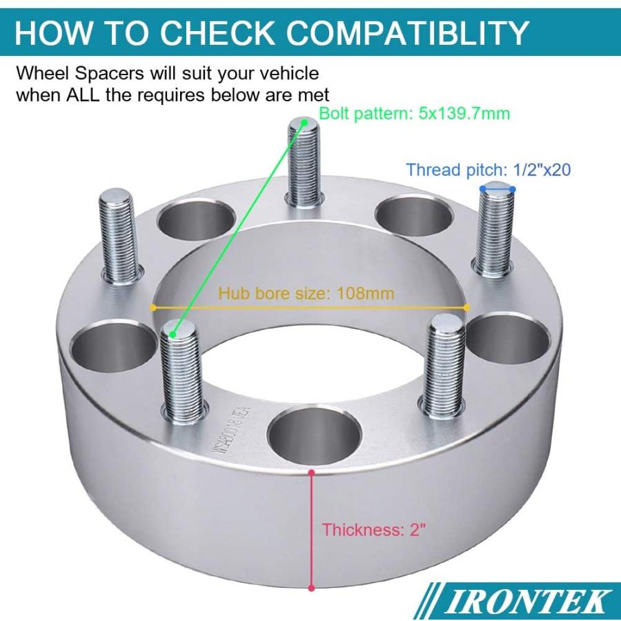 新作の商品 IRONTEK 2.0in 5x5.5/5x139.7mm Wheel Spacers Adapters 5 Lug 1/2 x20 St