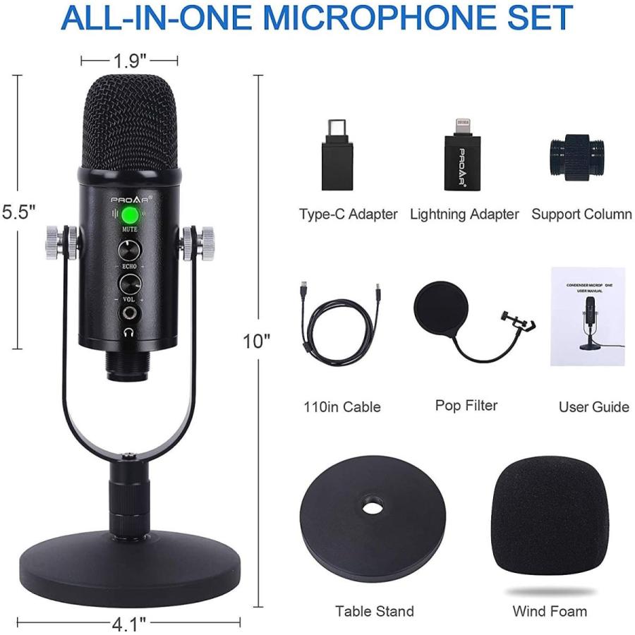 PROAR USB Microphone Gaming Condenser マイクアクセサリー Computer Computer