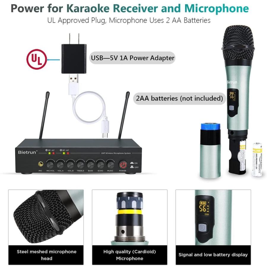 Wireless Microphone, with マイク Echo＆Bluetooth, オーディオ機器 Metal Dual マイクアクセサリー  Professional UHF 20210606201828 00382 u