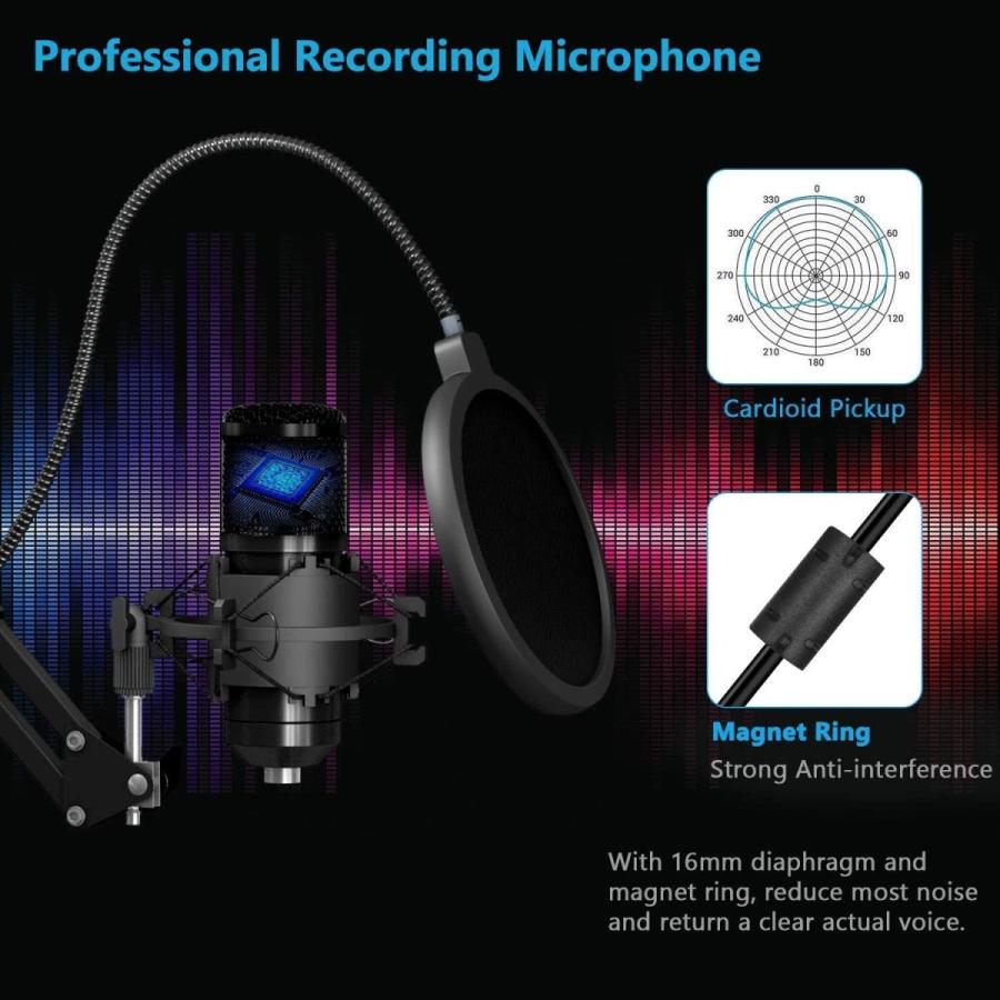 休日限定 Microphone Recording Condenser USB PEMOTech Bundle Microph 3.5mm & Kit マイクアクセサリー