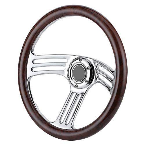 Wooden Steering Wheel, 350mm/14in Dark Wood Grip Fit for 6-bolts Chrom｜hal-proshop2｜03