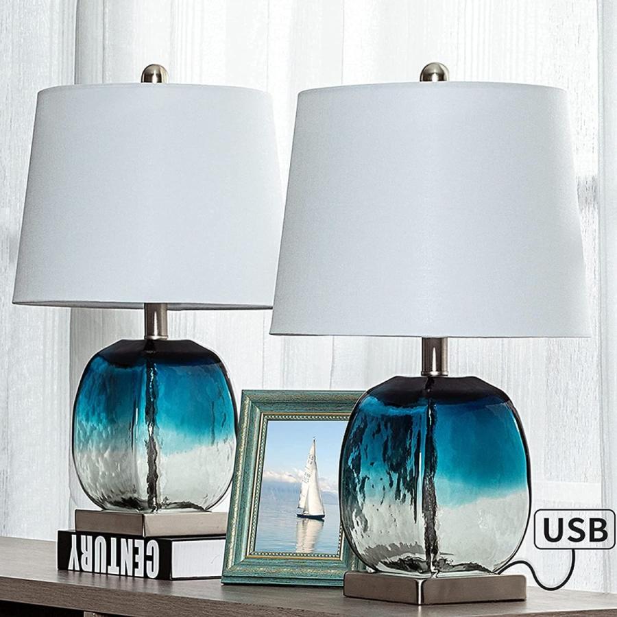 Maxax Table Lamps Set of 2, Glass Bedside 照明部品 パーツ 2 with Table Di Lamp