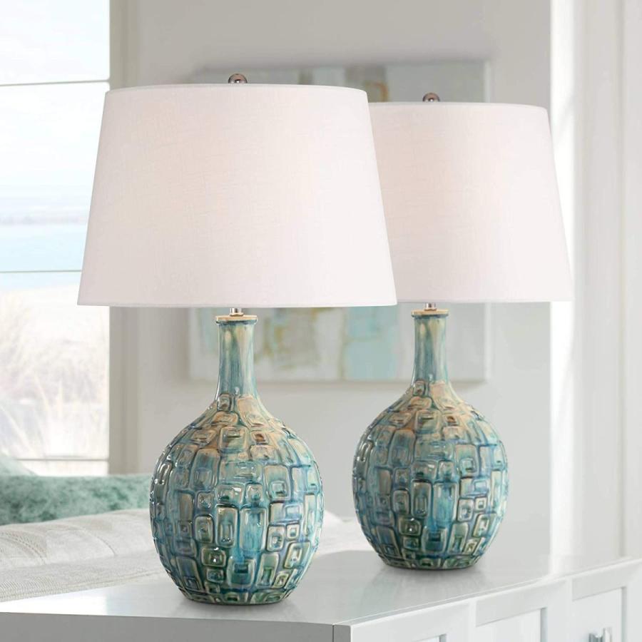 Mid Century Modern Contemporary Table Lamps Set of 2 Ceramic Teal Glaz｜hal-proshop2｜04