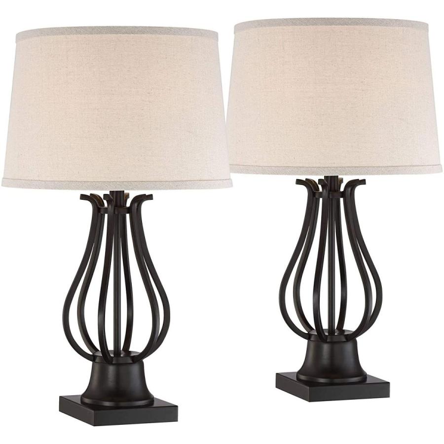 Hadley Modern Table Lamps Set of 2 with AC Power Outlet in Base Bronze