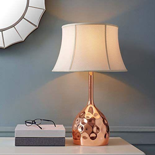 Modway Dimple Bulb-Shaped Rose Gold Side End Table Lamp with Bell Shad