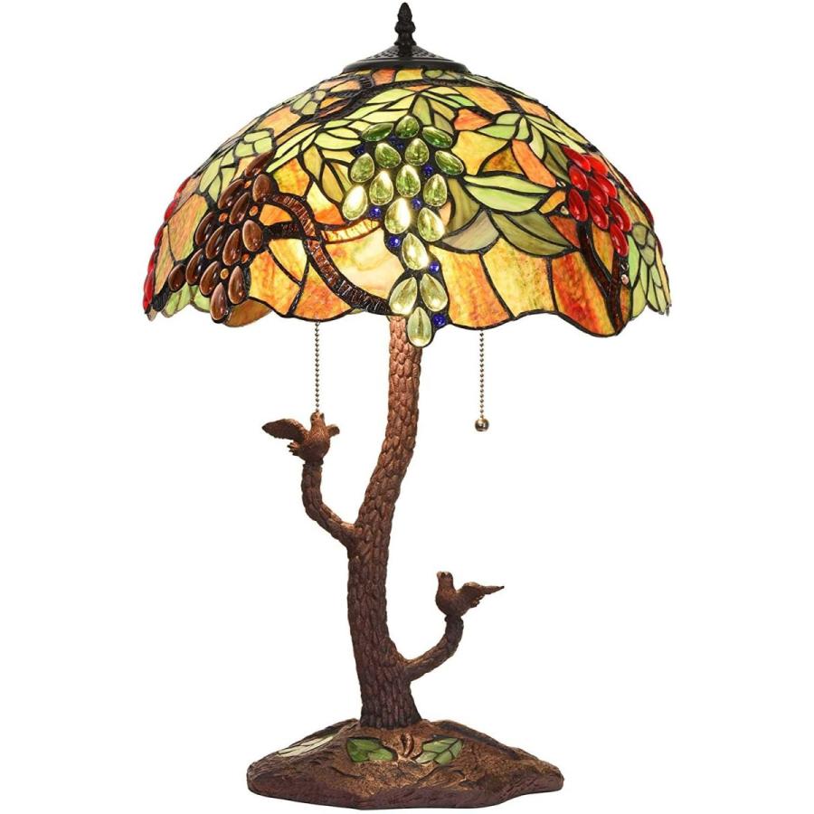 Bieye L10765 Grape Tiffany Style Stained Glass Table Lamp with Tree Tr :20210803171927 01632 u:HALプロショップ2