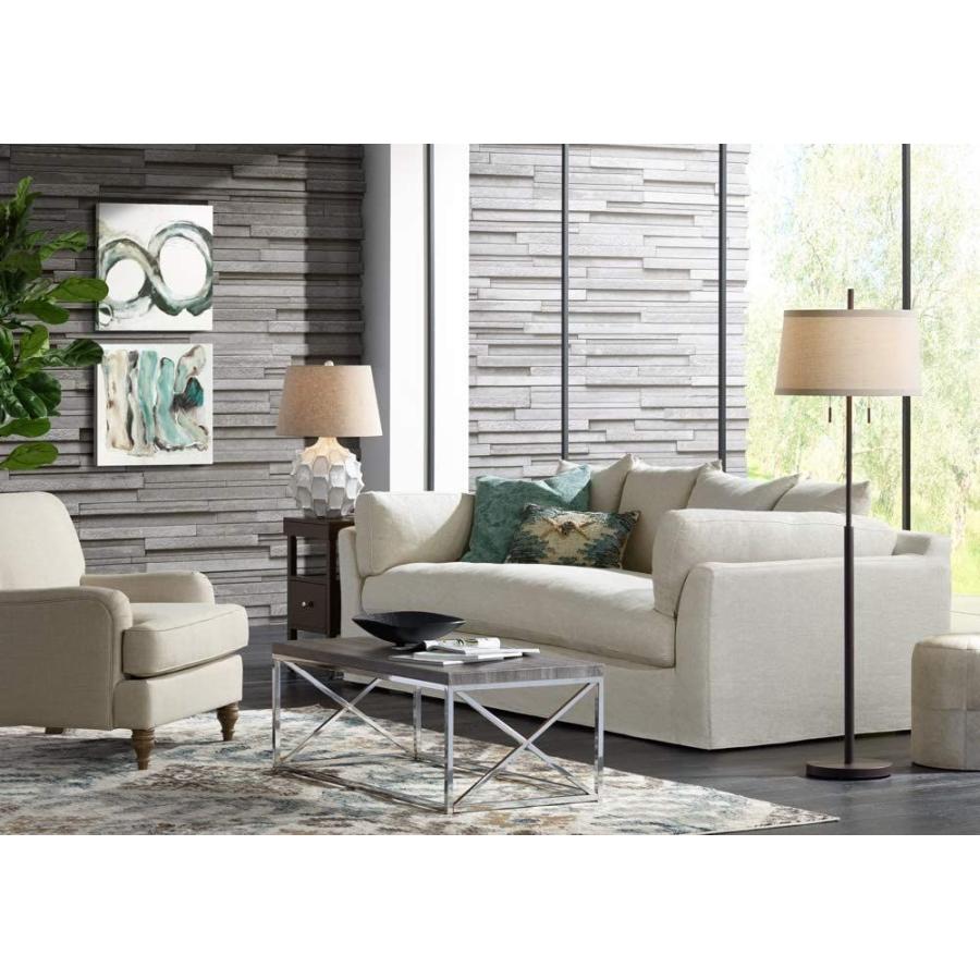 Modern Contemporary Club Floor Lamp Slim Profile Tiger Bronze Tan Real