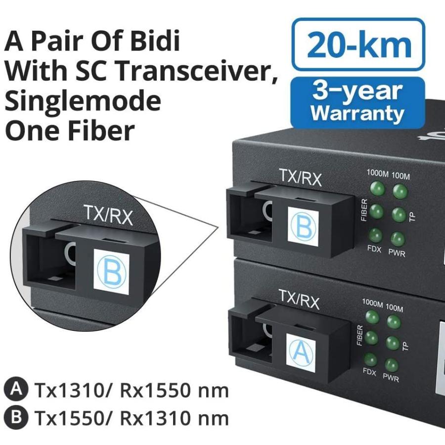 【在庫処分大特価!!】 a Pair of Gigabit Ethernet Bidi Media Converter, Single SC Fiber Conne その他周辺機器