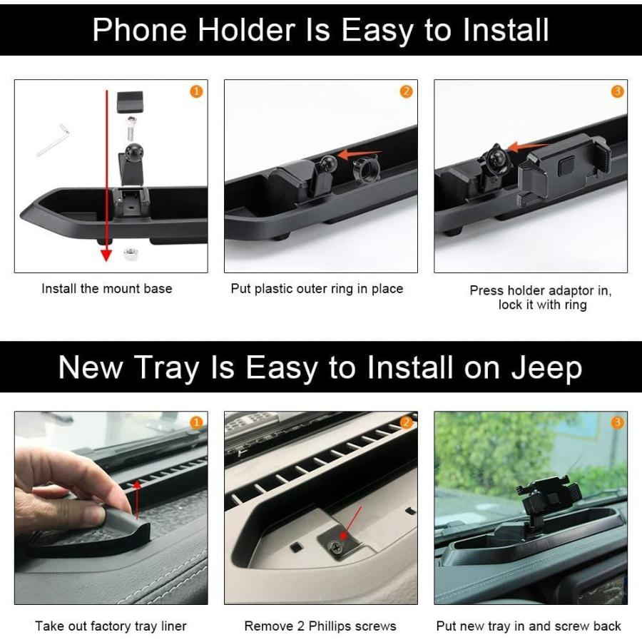 激安で販売 SUNPIE Black Dash Tray Mount Phone Holder for JL JLU 2018 2019 2020(In
