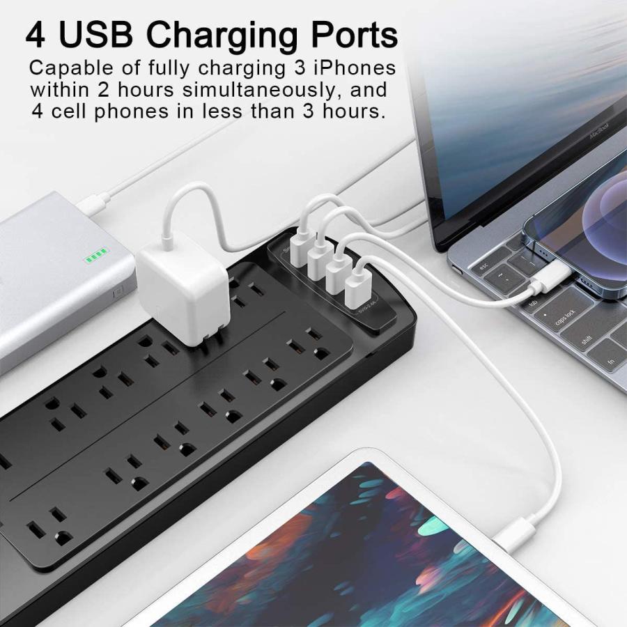 Power Strip, ALESTOR Surge Protector with 12 Outlets and 4 USB Ports