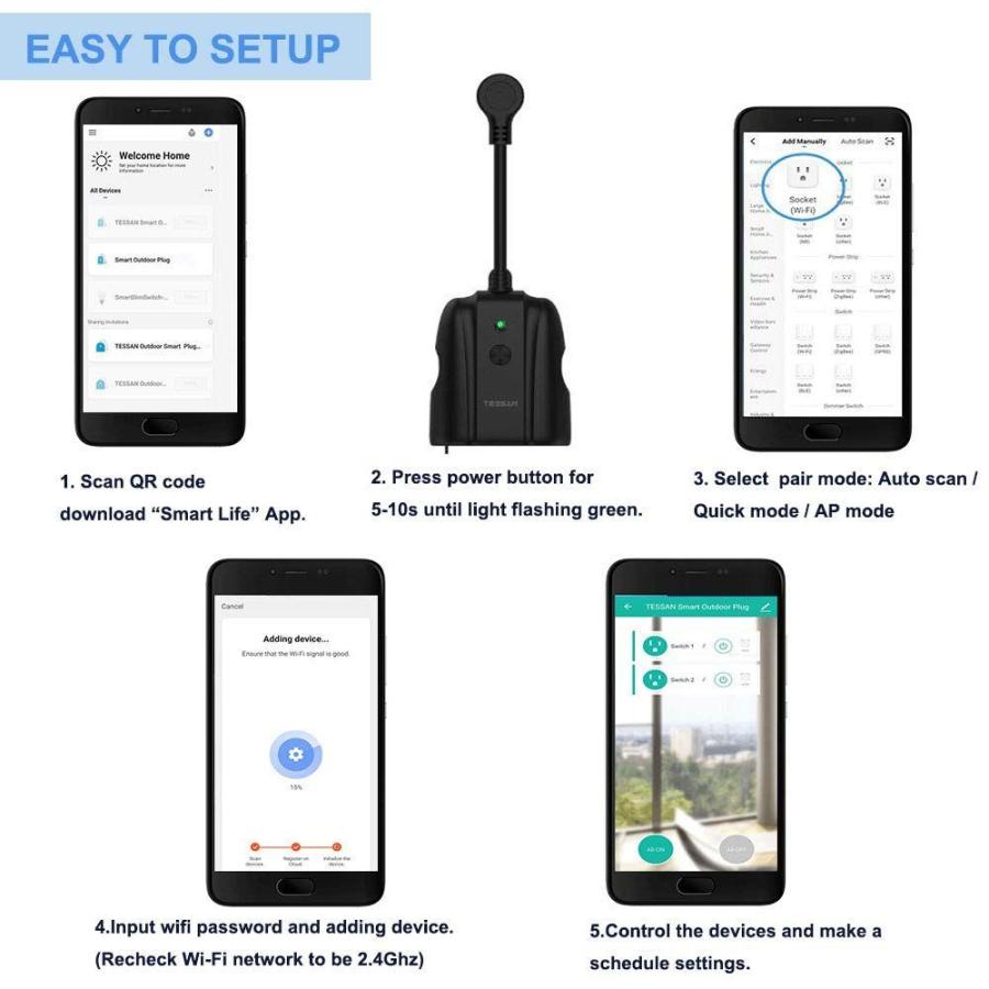 新作商品も続々入荷中！ Outdoor Smart Plug， TESSAN WiFi Outlet Works with Alexa， Google Assist