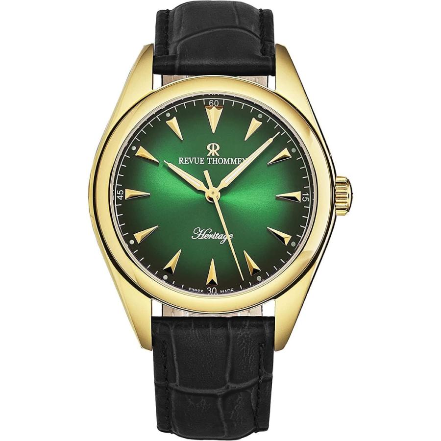 Revue Thommen Mens Heritage Green Dial Black Leather Strap Automati Mens Thommen Revue Green Strap Heritage Black Leather Automati Dial