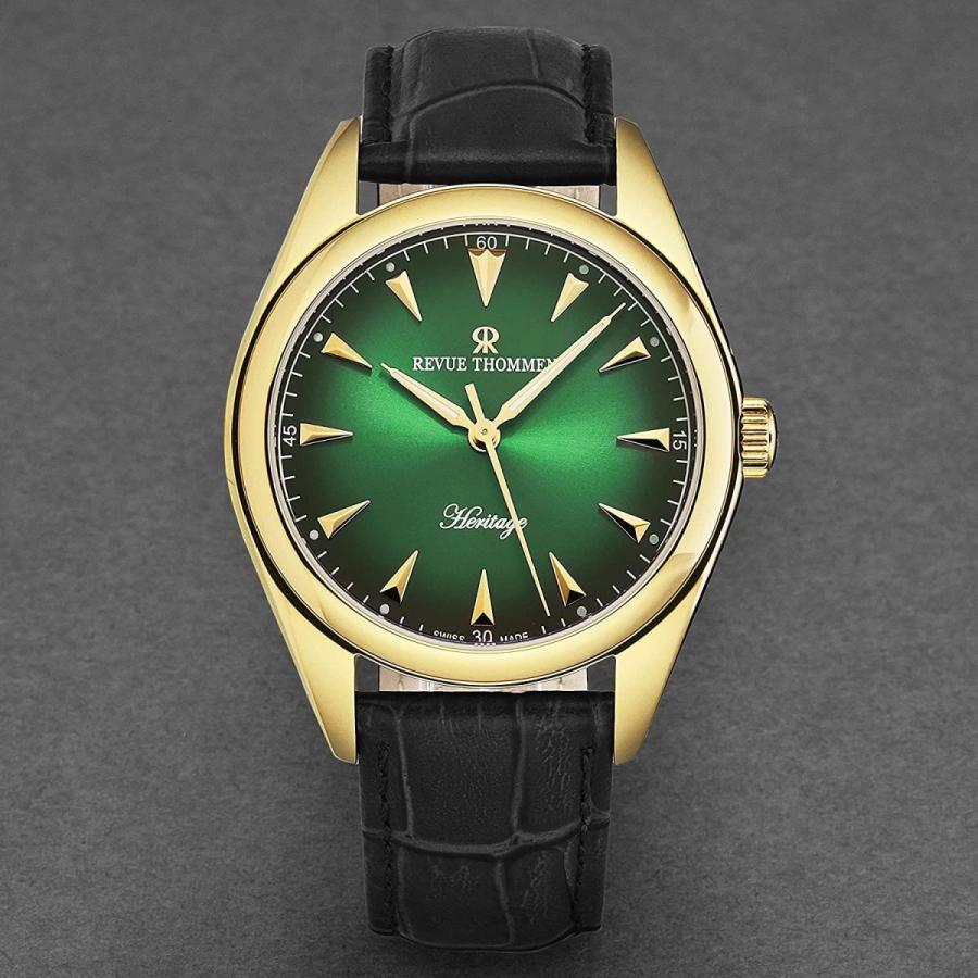 Revue Thommen Mens Heritage Green Dial Black Leather Strap Automati Mens Thommen Revue Green Strap Heritage Black Leather Automati Dial