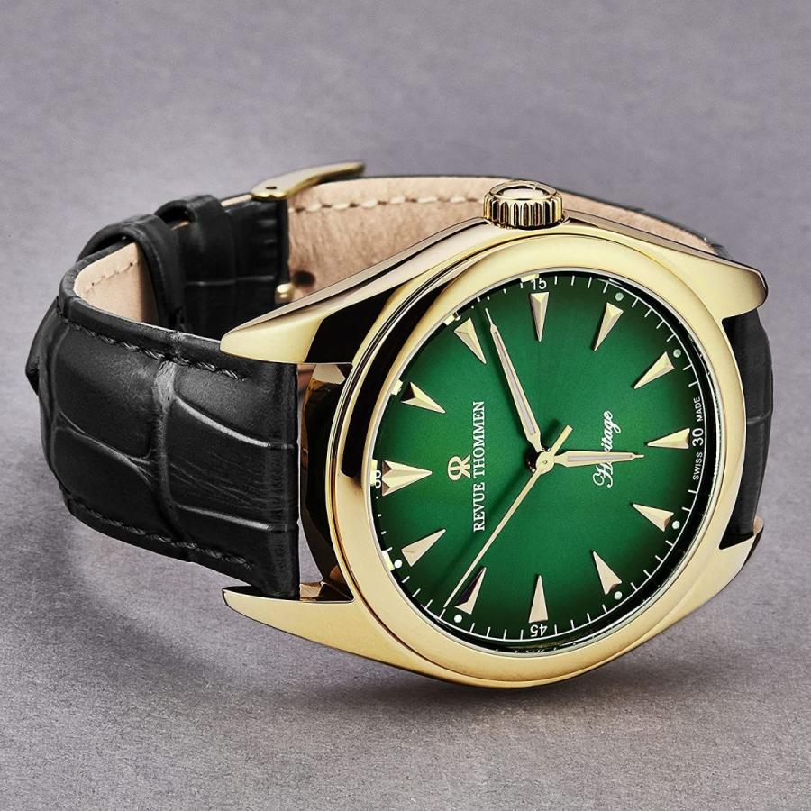 Revue Thommen Mens Heritage Green Dial Black Leather Strap Automati Mens Thommen Revue Green Strap Heritage Black Leather Automati Dial