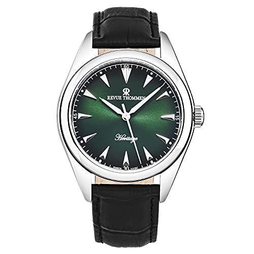 【早い者勝ち！】 Revue Thommen Mens Heritage Green Dial Black Leather Strap Automati 【EIM3155661859】(111403円)