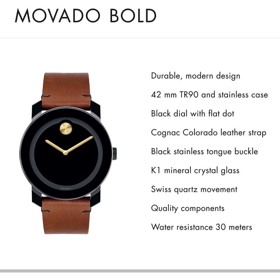 【新登場】 Movado Mens BOLD TR90 Watch with a Sunray Dot and Leather Strap， Blac 【CEG3192228623】(112694円)