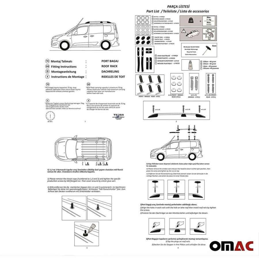 OMAC Car Accessories Roof Rack Side Rails Car Rooftop Bar Automotive E