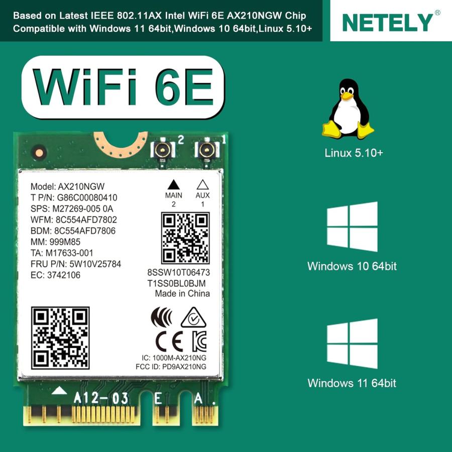 NETELY 802.11AX Intel WiFi 6E AX210NGW NGFF M2 インターフェイス WiFi アダプター (Bluetoo｜hal-proshop2｜03