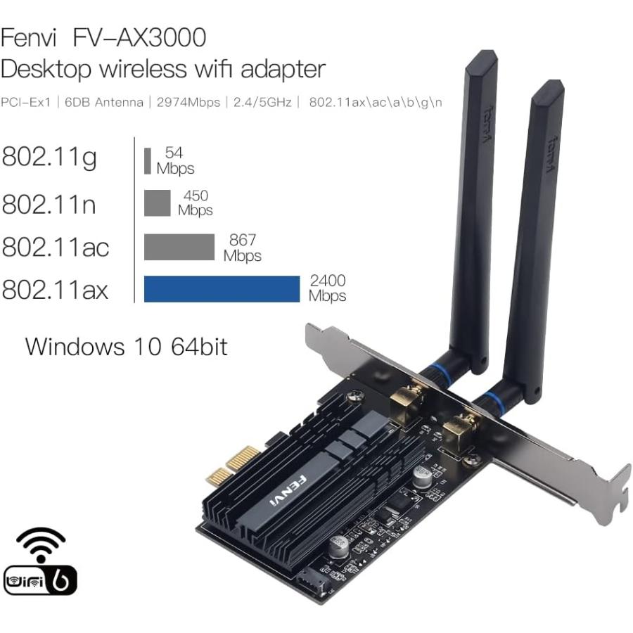 ショッピング日本 WiFi 6 AX200 PCI-E WiFi カード BT5.2 デュアルバンド AX3000Mbps デスクトップ AX200NGW 802.11