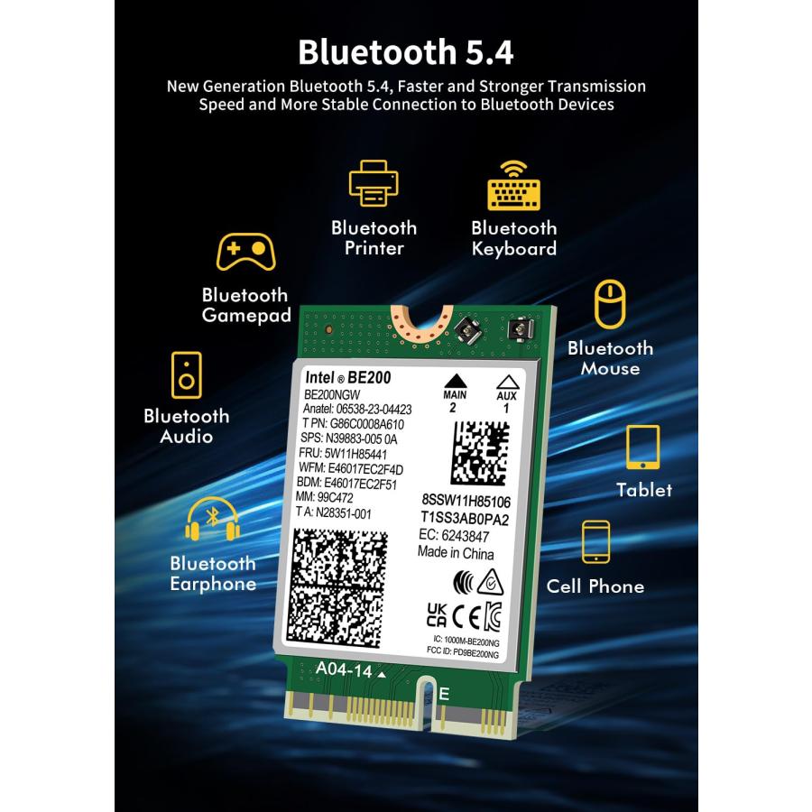 NICGIGA WiFi 7 ワイヤレス カード Intel BE200 NGW、Bluetooth 5.4、5800Mbps M.2/NGFF ネッ｜hal-proshop2｜03