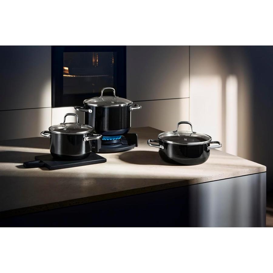WMF Fusiontec Essential IH 鍋セット 3 点セット ガラス蓋付き、IH 鍋 