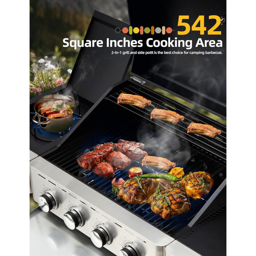 4-Burner Gas BBQ Grill w/Removable Storage Boxes & Side Burner,42,000 BTU Stainless Steel Grill Barbecue Outdoor, Portable Gas Grill Propane : s-d8w9qml5 : HALプロショップ2 - 通販 - Yahoo!ショッピング 4-Burner Gas BBQ Grill w/Removable Storage Boxes & Side Burner,42,000 BTU Stainless Steel Grill Barbecue Outdoor, Portable Gas Grill Propane : s-d8w9qml5 : HALプロショップ2 - 通販 - Yahoo!ショッピング