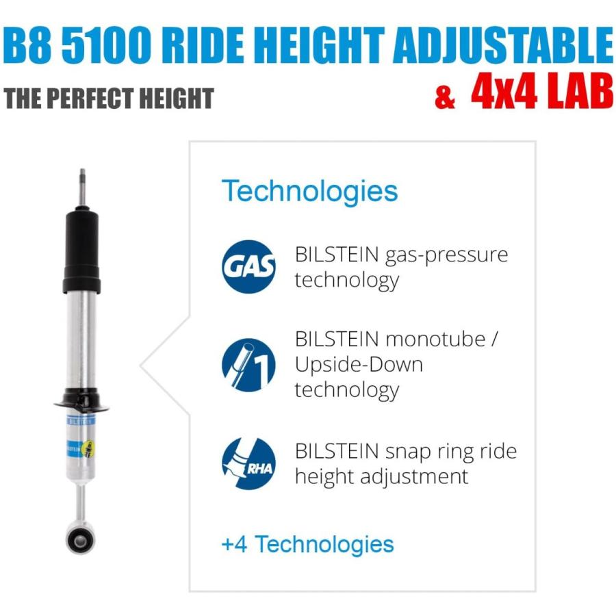 Bilstein 24-239370 B8 5100シリーズ フロントモノチューブ交換用ガス充電高さ調節可能なショックアブソーバー 05-15 トヨタ タコマ プレランナー RWD 0-2.5イ|hal-proshop3|02