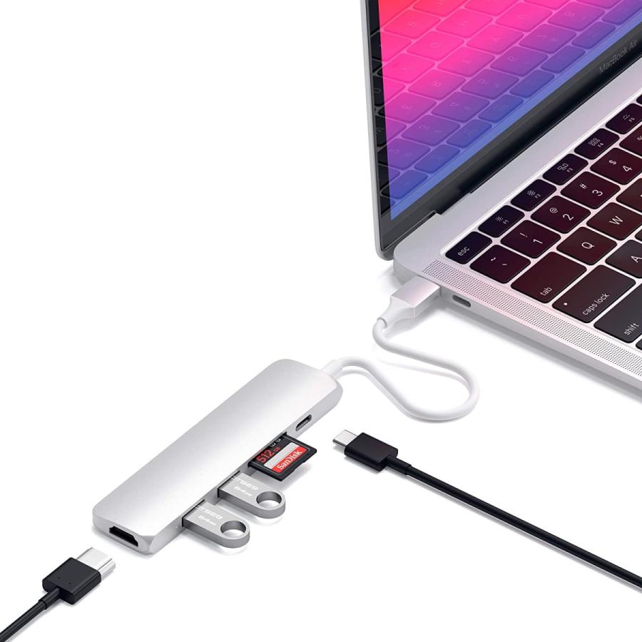 Satechi スリム V2 マルチ USB-Cハブ 6in1 (シルバー) USB-C PD  4K HDMI (60Hz)  USB 3.0 (MacBook Pro M1 Air など対応)　並行輸入品