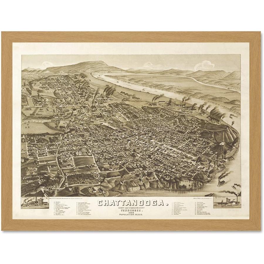 Doppelganger33 LTD Map Chattanooga Tennessee 1886 Picture Large Framed Art Print Poster Wall Decor 18x24 inch Supplied Ready to Hang　並行輸入品