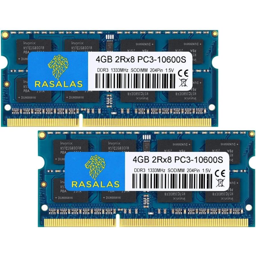 Rasalas 8GB キット (2X 4GB) PC3-10600 DDR3 1333 MHz SODIMM RAM アップグレード AMD Intel ノートパソコン MacBook Pro 13 15 17インチ 2011年早期 後期 201