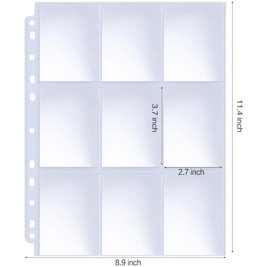 HERKKA トレーディングカードスリーブページ 100枚パック 9ポケット トレーディングカード収納アルバムページ 11穴 3リングバインダー　並行輸入品 トレーディングカードスリーブページ 100枚パック 9ポケット トレーディングカード収納アルバムページ 11穴 Trading Card